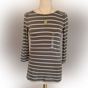 Never worn! Still has the tags! Ann Taylor Loft lace-detailed striped gray top!